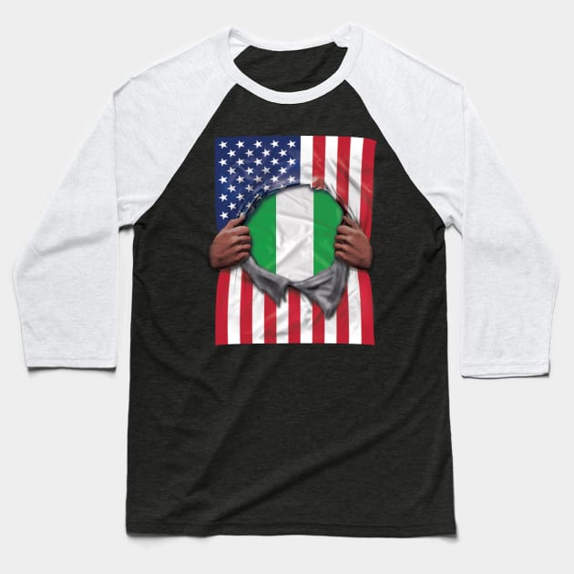 Nigeria Flag American Flag Ripped - Gift for Nigerian From Nigeria Baseball T-Shirt by Country Flags